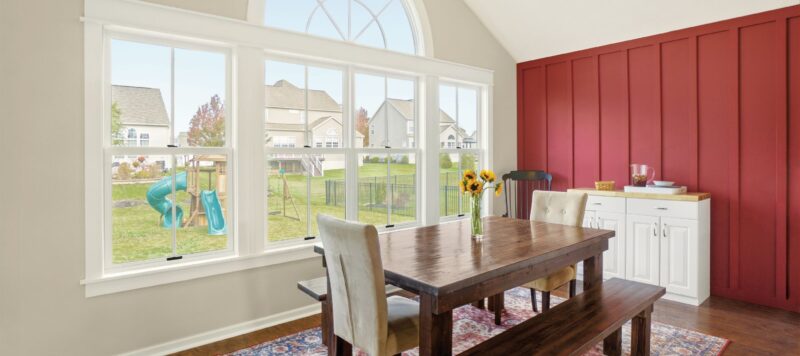 double hung windows in the dining room of a home