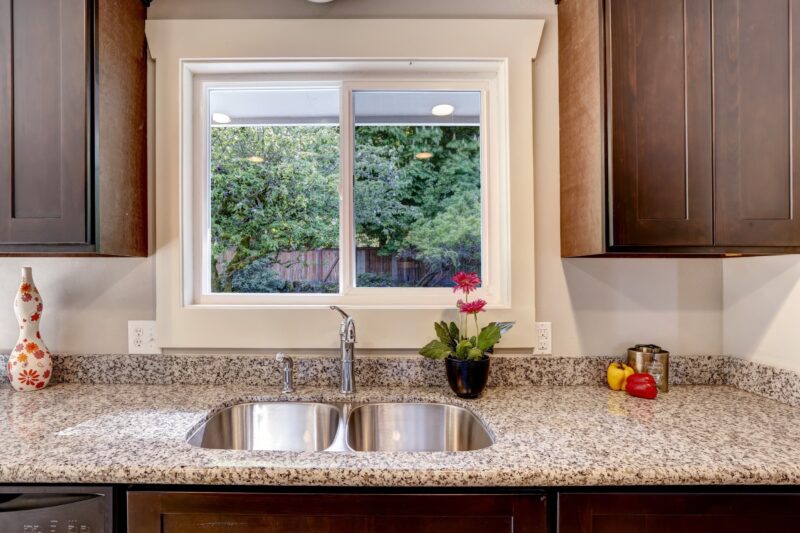 slider windows above a kitchen sink