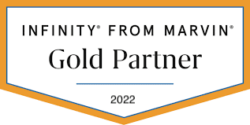 orange and white infinity from marvin gold partner 2022 badge